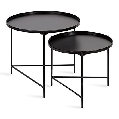 Kate and Laurel Ulani Modern Nesting Coffee Table, Set of 2, Black, Sophisticated Coffee Table Set for Storage and Display - color: Black