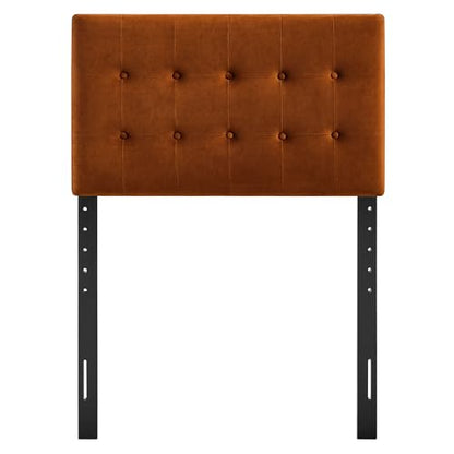 Modway Emily Twin Size Performance Velvet Headboard in Rust - Stain-Resistant Velvet Upholstery with Button Tufting and 7 Adjustable Height Positions - color: Rust, size: Twin