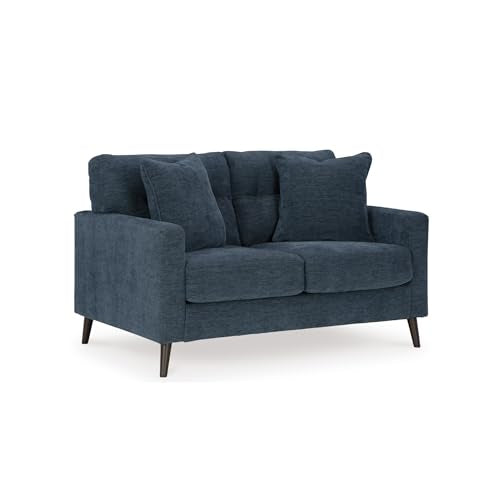 Signature Design by Ashley Loveseat Sofa, Navy Blue, No Assembly, Bixler | Chenille fabric blend, Durable foam cushions, Mid-century modern style, Track arms - color: Blue