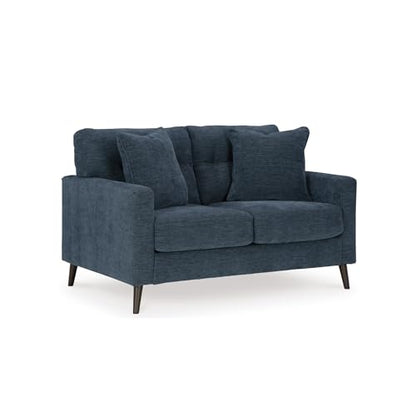 Signature Design by Ashley Loveseat Sofa, Navy Blue, No Assembly, Bixler | Chenille fabric blend, Durable foam cushions, Mid-century modern style, Track arms - color: Blue