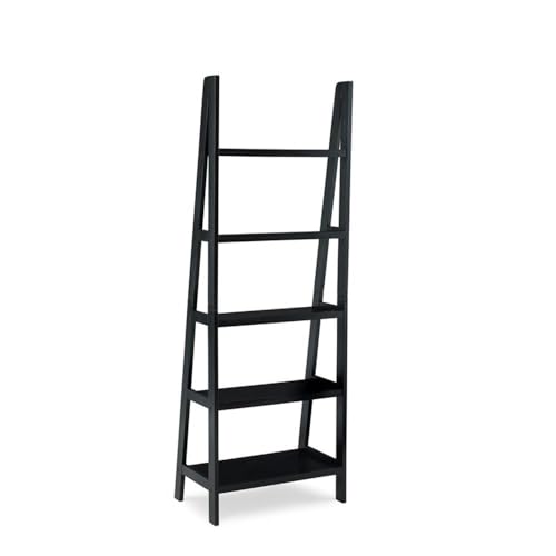 Riverbay Furniture 5-Shelf Ladder Bookshelf, 72 in Tall Rubberwood and Particleboard, Black Finish, Open Back Design, Space-Saving Transitional Style for Home Office, Living Room, Entryway or - color: Black