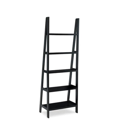 Riverbay Furniture 5-Shelf Ladder Bookshelf, 72 in Tall Rubberwood and Particleboard, Black Finish, Open Back Design, Space-Saving Transitional Style for Home Office, Living Room, Entryway or - color: Black