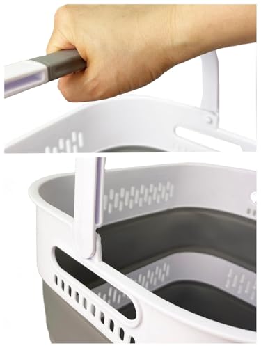 SAMMART 38L(10 Gal) Collapsible Laundry Basket - Foldable Pop-Up Storage Container/Organizer-Portable Space Saving Hamper, Measure 17.5x13.3x15.7"/3.8" Expanded/Collapsed (2, White/Grey) - color: White/Grey