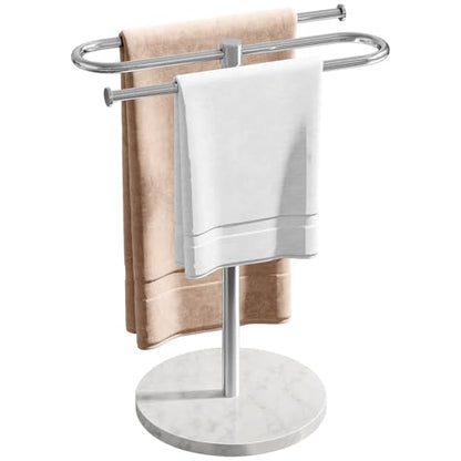 STWWO Hand Towel Holder for Bathroom Countertop with Marble Base | S-Shape Towel Stand Holds 2 Towels, Rust-Proof Stainless Steel Towel Rack for Kitchen, Brushed Nicke - color: Brushed Nickel