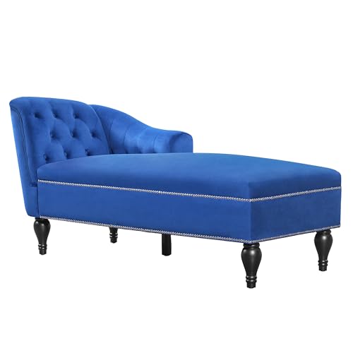 JIVOIT Velvet Upholstered Sofa Chaise Loungers, 58" Chaise Lounge with Nailhead Trim and Solid Wood Legs, Button Tufted Right Arm Facing Lounge Chair for Living Room, Sleeper Lounge Sofa - color: Blue-velvet