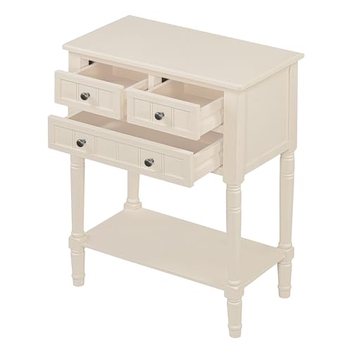 Merax Slim Console Table, Elegant Entryway Table with Three Storage Drawers and Bottom Shelf for Hallway and Living Room (Beige) - color: Beige