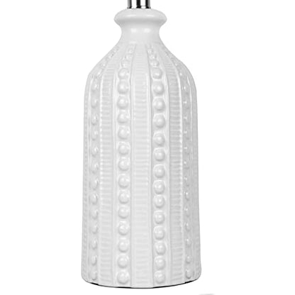 JUNNAI White Ceramic Table Lamp 24.5": 3-Way Dimmable Bedside Lamp with White Drum Slub Shade, Modern Nightstand Lamp for Bedroom & Living Room (Bulb Included) - color: White