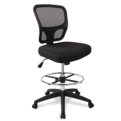 Armless Drafting Chair Tall Office Chair Adjustable Height High Back Ergonomic Desk Chair Drafting Stool Rolling Bar Stools Chairs with Footrest and Wheels - color: Black