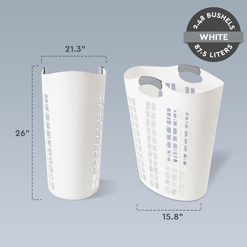 Gracious Living 4 Pack Easy Carry Flex Hamper, Large 87.5L Laundry Basket | Lightweight Plastic Ventilated Clothes Bin with Handles, White - size: 4 Pack