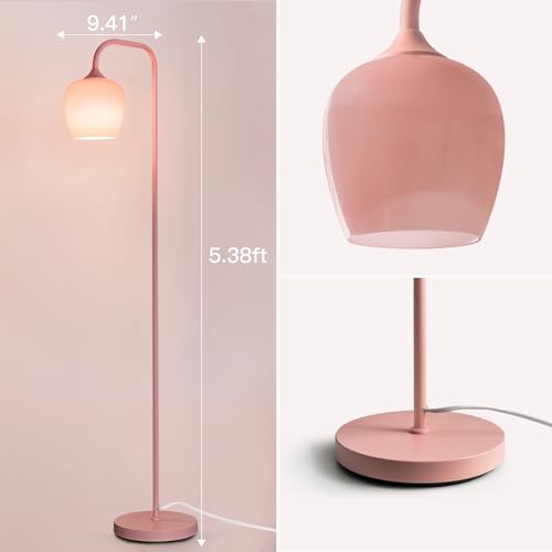 ONEWISH Pink Floor Lamp-Modern Standing Lamp for Living Room Bedroom, Glass Lamp Shade, LED Bulb Included, Cute Simple Design, for Girls Women - color: 1-Piece Pink