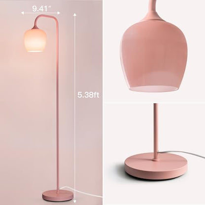 ONEWISH Pink Floor Lamp-Modern Standing Lamp for Living Room Bedroom, Glass Lamp Shade, LED Bulb Included, Cute Simple Design, for Girls Women - color: 1-Piece Pink