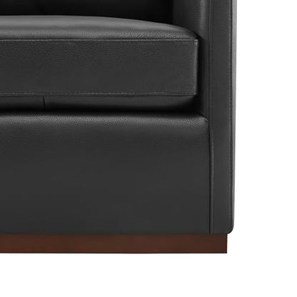 CHITA Genuine Leather Swivel Chair, Wood Frame, Fully Assembled, Black | Leather Arm Chair with 360° Swivel Solid Wood Base, Mid Century Modern Living Room Chair, 33"Dx30"Wx33"H, 300 Lb Capacity - color: Black