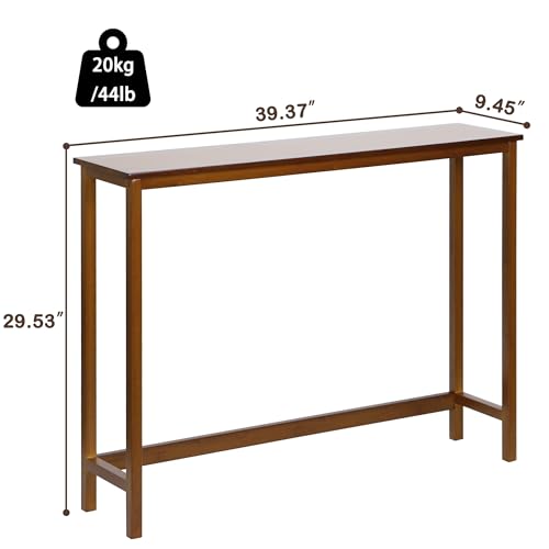 Bamboo Narrow Console Table, 39.4"(L) Wood Small Entryway Table, Accent Slim Hallway Tables, Thin Sofa Side Tables for Hallway, Living Room, Bedroom, Foyer, Walnut - color: Walnut