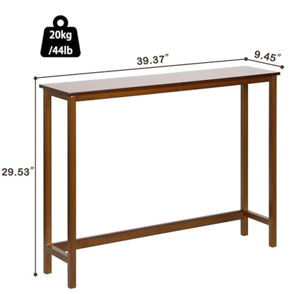 Bamboo Narrow Console Table, 39.4"(L) Wood Small Entryway Table, Accent Slim Hallway Tables, Thin Sofa Side Tables for Hallway, Living Room, Bedroom, Foyer, Walnut - color: Walnut