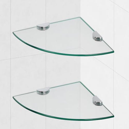 Glass Corner Shower Shelves, Tempered Floating Glass Shelves Wall Mount, Shower Caddy Organizer, Bathroom Corner Shelf with Zinc Alloy Brackets for Bathroom, Kitchen, Living Room, 9.8" x 9.8", 2 Pack - size: 2 PACK Without Rail