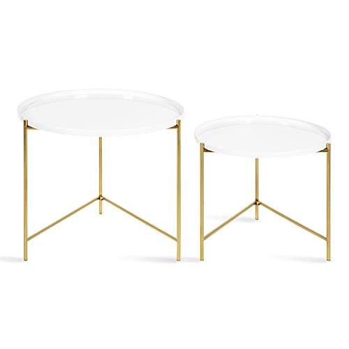 Kate and Laurel Ulani Modern Nesting Coffee Table, Set of 2, White and Gold, Glam Coffee Table Set for Storage and Display - color: White/Gold