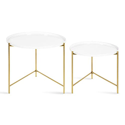 Kate and Laurel Ulani Modern Nesting Coffee Table, Set of 2, White and Gold, Glam Coffee Table Set for Storage and Display - color: White/Gold