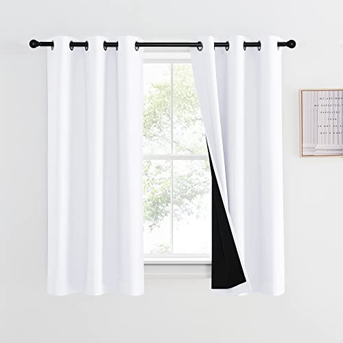 NICETOWN 100% Blackout Curtain 54 inches Long, Double-Deck Completely Blackout Window Treatment Thermal Insulated Lined Drape for Small Window (White, 1 PC, 42 inches Width Each Panel) - color: Pure White, size: 42"W x 54"L (Pack of 1)