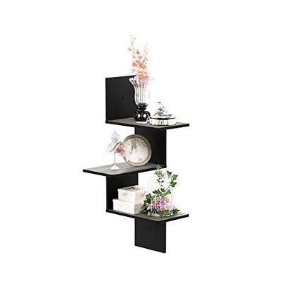 Furinno Rossi Wall Mounted Shelves 3-Tier Rectangle French Oak Grey/Black - color: French Oak