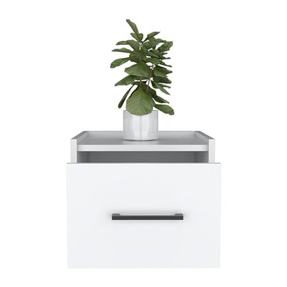 Tuhome Boa Floating Nightstand, Wall-Mounted Bedside Table with 1 Drawer, 13.8" W x 9.8" H Engineered Wood Small Night Stand for Bedroom, White - color: White