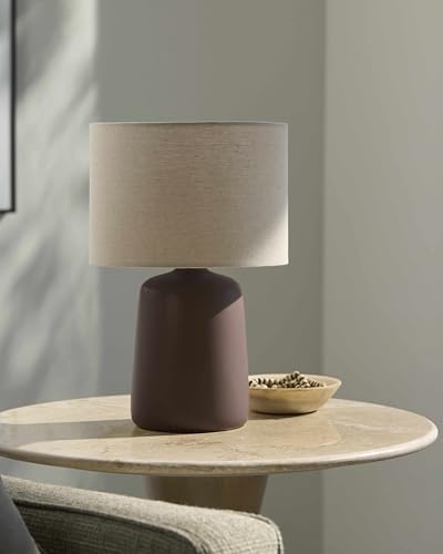 BoutiqueRugs Chiquimula Contemporary Geometric Ceramic Bedside Table Lamp for Bedroom Nightstand - Modern End Side Lighting for Living Room - Shade Linen - Cream, Navy - 15" H