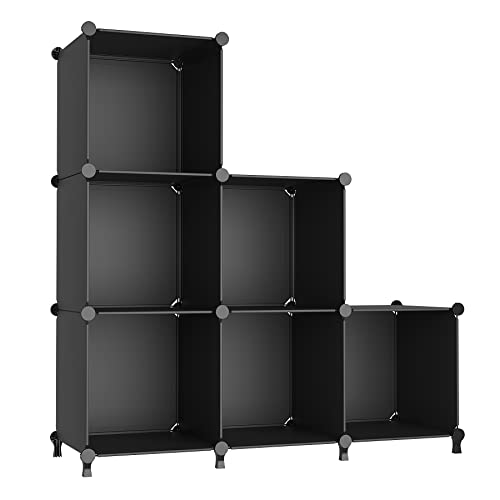 AWTATOS Closet Organizers and Storage, 6 Cube Storage Organizer, Black | Portable Closet Storage Shelves, DIY Stackable Storage Cube Book Shelf, Plastic Clothes Organizer Shelving for Bedroom, Home - color: Black