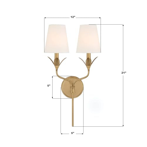 Crystorama Broche 2 Light Antique Gold Sconce - color: Antique Gold, size: Width: 12 Inches