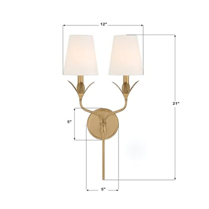 Crystorama Broche 2 Light Antique Gold Sconce - color: Antique Gold, size: Width: 12 Inches