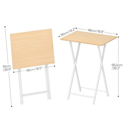 HOOBRO Folding TV Tray Tables, Set of 2 Side Table for Small Space, Industrial Snack Tables for Eating at Couch, Stable Metal Frame, Easy Assembly, Space Saving, Natural and White WN25BZ01 - color: Natural + White