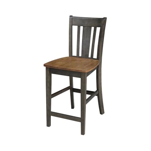 IC INTERNATIONAL CONCEPTS 30" Round Pedestal Gathering Height Table with 2 San Remo Counter Height Stools, Hickory/Washed Coal - color: Hickory/Washed Coal