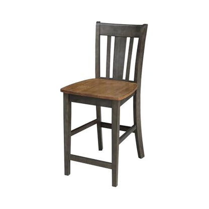 IC INTERNATIONAL CONCEPTS 30" Round Pedestal Gathering Height Table with 2 San Remo Counter Height Stools, Hickory/Washed Coal - color: Hickory/Washed Coal