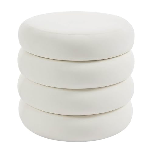 Flouki 19.5" Storage Ottoman Round, Vanity Stools for Bedroom, Entryway Ottoman for Console Table, Ottoman Stool for Girls Women, Foot Stool for Living Room, Velvet White - color: White
