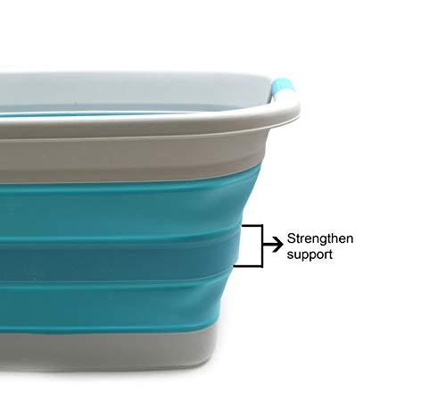 SAMMART 37L (9.77 Gallon) Collapsible Plastic Laundry Basket - Foldable Pop Up Storage Container/Organizer - Portable Washing Tub - Space Saving Hamper/Basket (2, Grey/Bright Blue)