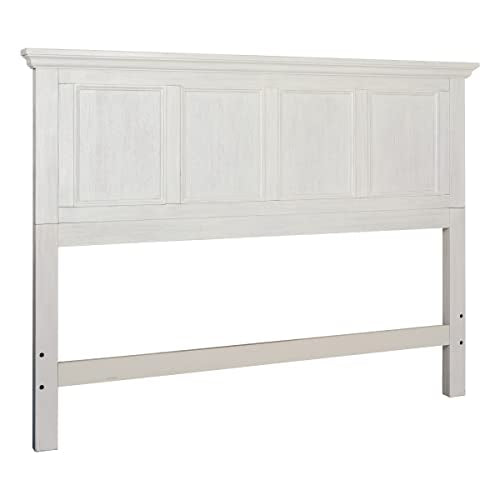 OSP Home Furnishings Farmhouse Basics Queen Headboard Only, Rustic White Finish - size: Queen