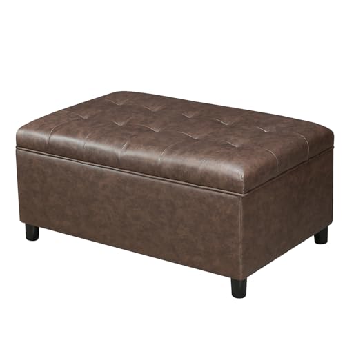 Rectangular Lift Top Storage Ottoman Bench, Faux Leather Storage Bench for Living Room Entryway Bedroom,Espresso - color: Espresso