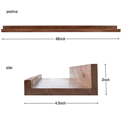 AZSKY 48 Inch Long Floating Shelves Wall Mounted Light Walnut Narrow Photo Picture Ledge Shelves Set of 3 Nursery Book Shelves Photo Frames Display Shelves Kitchen Spice Rack - color: Light Walnut, size: 48in set 3