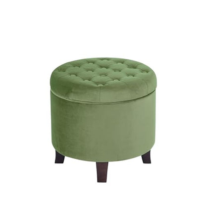 HomePop 19" Velvet Button Tufted Round Storage Ottoman - Green - color: Green