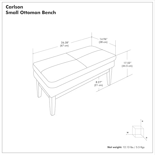SIMPLIHOME Carlson 27" Wide Woven Fabric Rectangle Ottoman in Marigold | Mid-century modern ottoman with a padded seat for extra seating in bedroom or entryway; footstool, footrest. - color: Marigold, style: Small Ottoman Bench