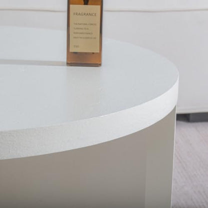 Round Nesting Coffee Table Set of 2, 31.5 & 18 in, Textured White | White nesting coffee table, round coffee tables for living room, 2 in 1 nesting tables, rounded edges, space-saving design - color: Textured White
