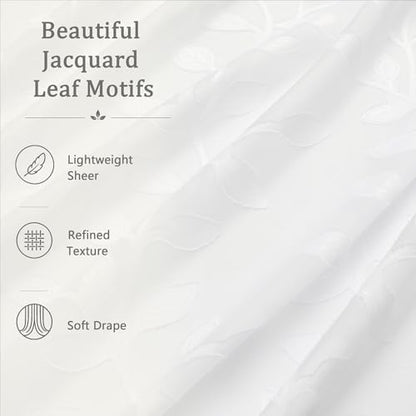 White Sheer Curtains 96 Inches Long - Jacquard Leaf Clip Textured Sheer Curtains for Living Room, Farmhouse Light Mitering Window Treatments Drapes with Rod Pocket, 2 Panels, 2x42Wx96L Inches - color: White, size: 42"W x 96"L (Pack of 2)