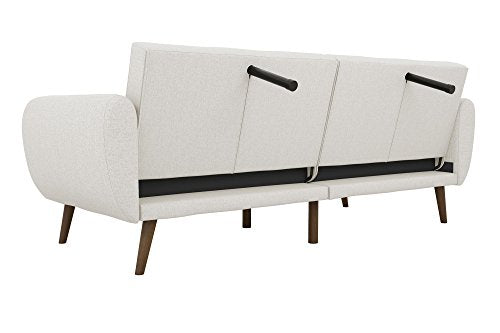 Novogratz Brittany 82 Inch Futon Sofa Bed in Faux Leather, Upholstered Couch Sleeper with Tufted Back, Mid-Century Modern Design, Light Gray - color: Light Gray