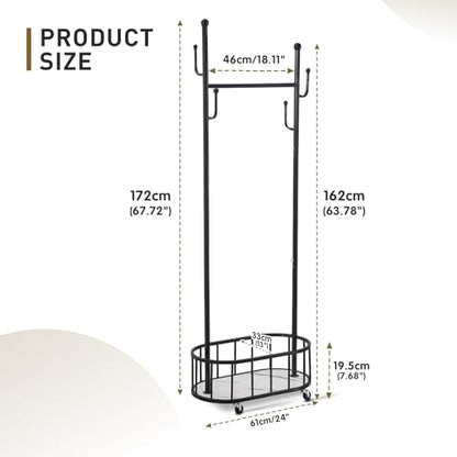 Free Standing Rolling Clothes Rack with Wheels Coat Rack - Black | Small Narrow Cloth Hanger Metal Garment Racks for Bedroom Livingroom Lab Dress Shirts Rack with Storage Shelves - color: Black