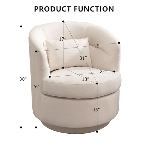 Swivel Accent Chair, 360 Degree Round Swivel Barrel Chair with Pillow, Upholstered Comfy Barrel Armchair Single Club Sofa Chair for Living Room,Bedroom, Reading Room, Beige - color: Beige