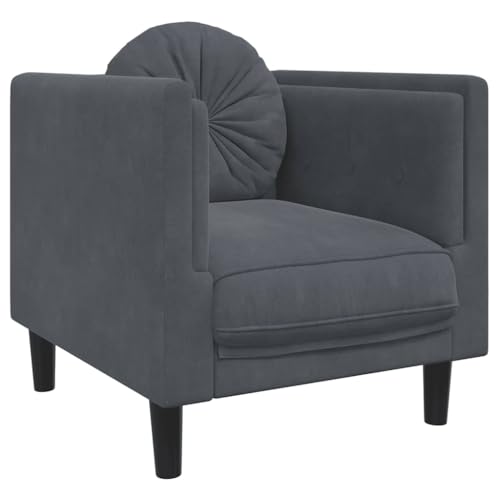 Dark Grey Velvet Sofa Chair with Padded Armrests, Modern Single Seating Plush Armchair, Solid Wood Frame, Removable Cushion Cover for Easy Cleaning - color: Dark Gray, size: 1 & Sofa