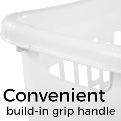 60L Plastic Laundry Hamper, White, Slim Tall Rectangular, Ventilated Clothes Basket with Handles, for Narrow Spaces, Bathroom, Dorm, and Apartments
