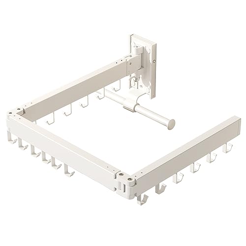 HEILAIYI Wall Mounted Clothes Hanger,Clothes Drying Rack,Laundry Drying Rack,Clothes Rack Wall Mount,Drying Rack Clothing,Retractable,Collapsible,can Fold Upward & Left & Right (Upgrade-White) - size: Upgrade-White / J Shape Hooks