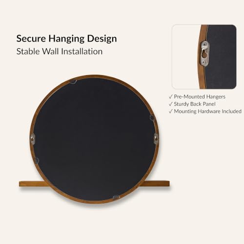 24" Round Wall Mirror with Shelf, Solid Wood Frame