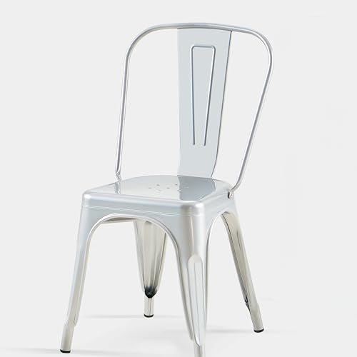 AC Pacific 18 Inch Seat Height Industrial Metal Dining Chairs, Stackable Kitchen or Bar Seat, Durable Modern Design, Versatile Accent Furniture, Set of 2, Silver - color: Silver, size: Set of 2