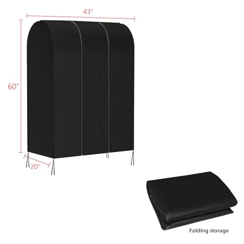 Zilink Garment Rack Cover Clothes Rack Cover Garment Bags Protector 43 in | Dustproof, Breathable, 2 Durable Zippers, Cothing Rack with Cover for Garment Rack (Rack Not Included) - size: 43"L x 20"W x 60"H - Black