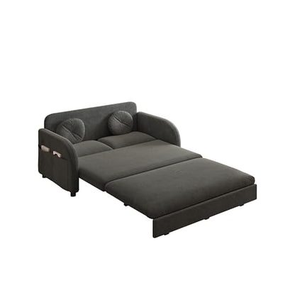 52.4'' Full Size Sleeper Sofa Bed, 3-in-1 Pull Out Chenille Couch, Grey | Cozy Curved Armrest, Loveseat with USB, 2 Round Pillows, Washable Cover, Pocket, for Living Room, Apartment, Small Spaces, RV - color: Grey, size: 52.4'' Full